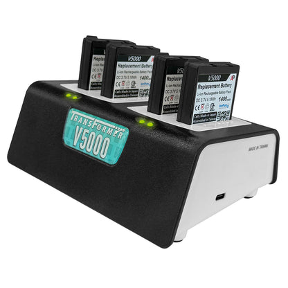 Transformer 4-Bay Battery Charger for Vocera Smartbadge V5000 batteries. Power Supply included