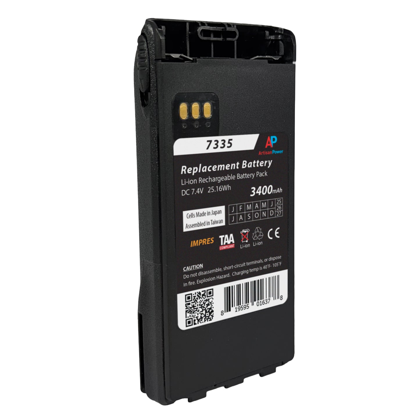 Replacement IMPRES Battery for Motorola XTS 2500 and XTS 1500 Radios. 3400 mAh
