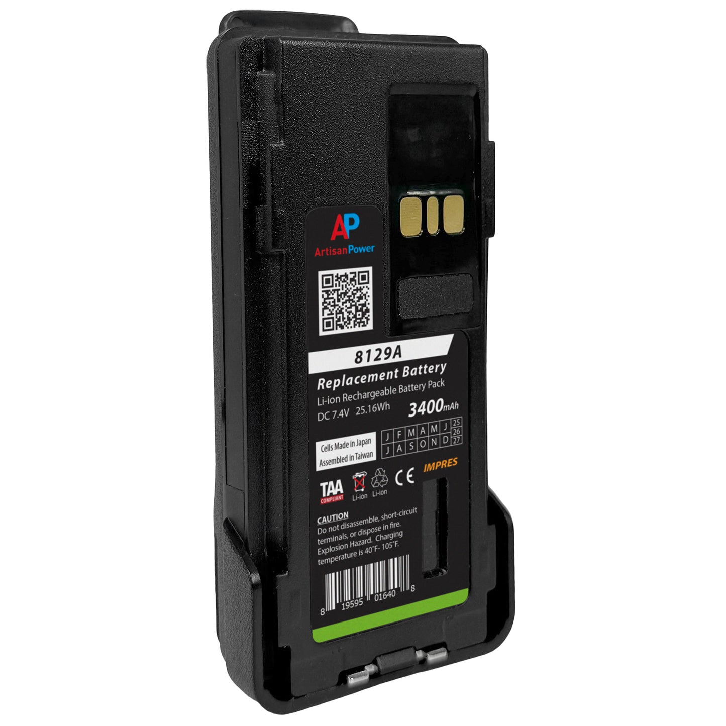 Replacement Ext IMPRES Battery for Motorola APX4000, APX3000, APX2000, & APX1000. 3400 mAh