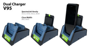 V95 Dual Charger for SpectraLink Versity 9553, 9540, 9653, & 9640 and for Cisco WebEx 860 & 860S